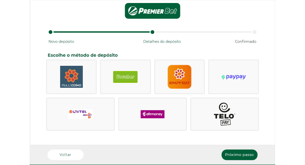 como depositar na premier bet angola